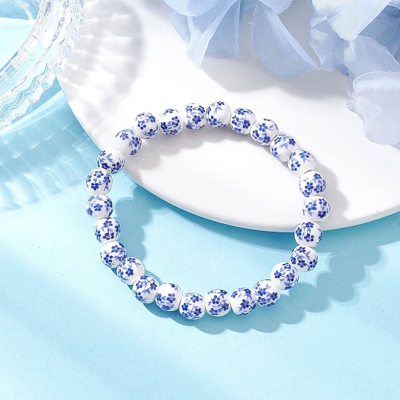 Ручная работа цветочные узоры фарфор керамические круглые бусины эластичные браслеты для унисекс
