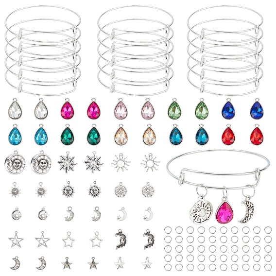 DIY Bangle Making Kits, include Adjustable Iron Expandable Bangle Making, Tibetan Style Alloy Pendants, Glass Pendants and Iron Jump Rings