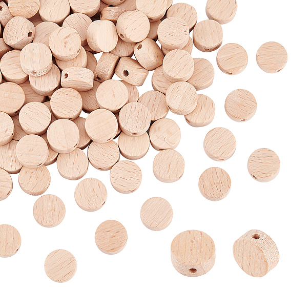 Бусины из бука, неокрашенными, плоско-круглые