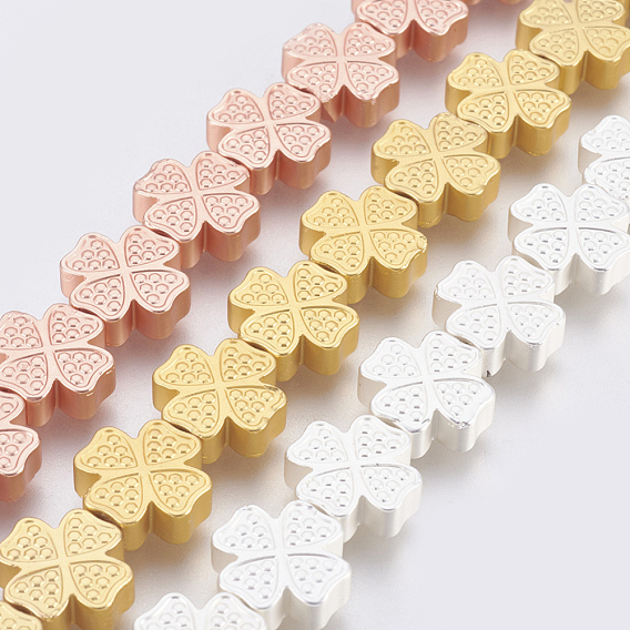 Electroplated Non-magnetic Synthetic Hematite Bead Strand, Grade AA, Clover, Long-Lasting Plated, Frosted