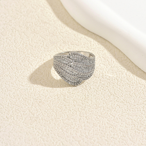 Brass Micro Pave Cubic Zirconia Finger Rings for Women, Wings