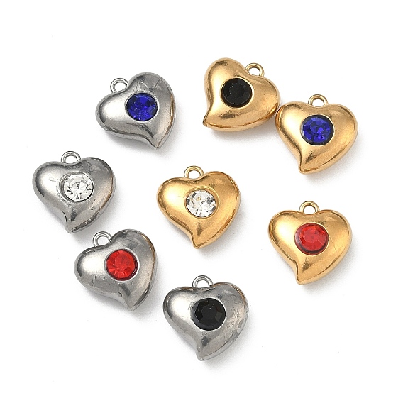 304 подвески из нержавеющей стали, сердце прелести, со стразами, ионное покрытие (ip), золотой / нержавеющая сталь цвета