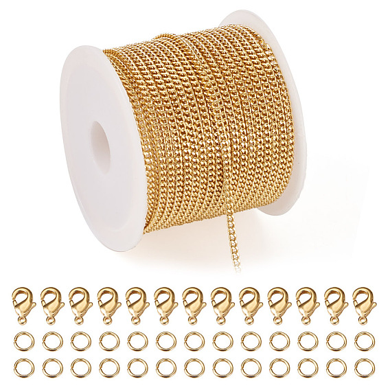 Набор для изготовления браслета-цепочки своими руками, включая латунные бордюрные цепи, латунные застежки и соединительные кольца