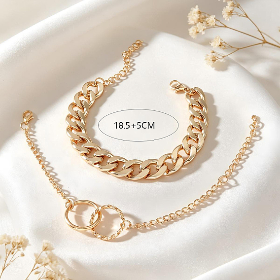 Iron and Zinc Alloy Chain Multi-Strand Bracelet Sets, Stackable Bracelets for Women, Golden