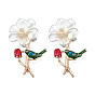 Flower with Bird Enamel Pin with ABS Plastic Pearl, Light Gold Plated Alloy Badge for Backpack Clothes, Nickel Free & Lead Free