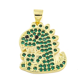 Real 18K Gold Plated Brass Micro Pave Cubic Zirconia Pendants, Cadmium Free & Nickel Free & Lead Free, Dinosaur