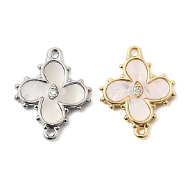 Подвески-коннекторы из латуни с прозрачным кубическим цирконием и цветочными звеньями, с естественной оболочке, белые