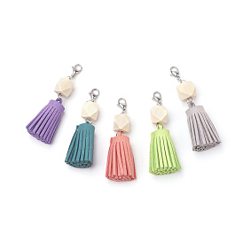 Faux pendentif en daim avec cordon, avec des perles en bois et des fermoirs en acier inoxydable (1) en forme de pince de homard
