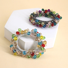 Colorful Crystal Hair Ties for Girls, Simple and Elegant Headbands with Beads and Elastic Bands.