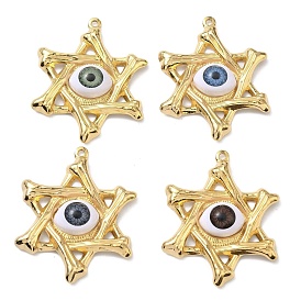 304 подвески из нержавеющей стали, смолы и стекла, Звезда Давида с узором от сглаза, вакуумное покрытие pvd, реальный 18 k позолоченный