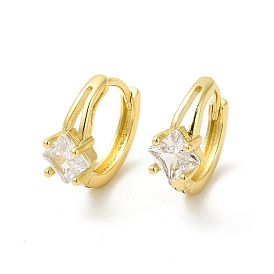 Cubic Zirconia Rhombus Hoop Earrings, Real 18K Gold Plated Brass Jewelry for Women, Cadmium Free & Nickel Free & Lead Free