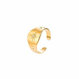 304 Stainless Steel Rhinestone Cuff Open Rings for Women, Star