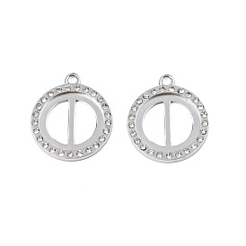 304 Stainless Steel Pendants, with Crystal Rhinestone, Ring