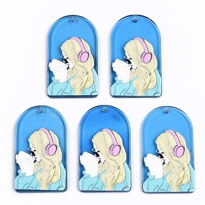 Transparent Acrylic Pendants, 3D Printed, Half Oval with Woman Pattern