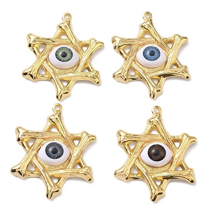 304 подвески из нержавеющей стали, смолы и стекла, Звезда Давида с узором от сглаза, вакуумное покрытие pvd, реальный 18 k позолоченный