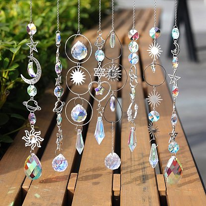 Metal Planet Hanging Ornaments, Glass Tassel Suncatchers Home Garden Decoration
