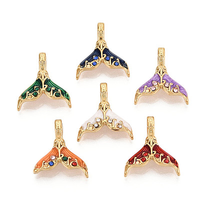 304 нержавеющей стальной эмали подвески, рыбий хвост, со стразами, без свинца и без кадмия, реальный 18 k позолоченный