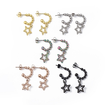 304 серьги-гвоздики с полыми звездами из нержавеющей стали для женщин, ионное покрытие (ip)