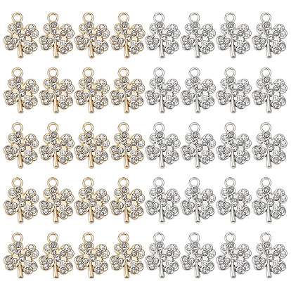 40 шт 2 цвета подвески из сплава, с кристальными стразами, клевер амулеты