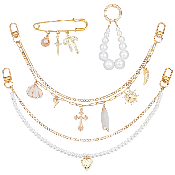 4 шт. 4 стили 304 цепочки из нержавеющей стали сумки декоративные цепочки и наборы брошей, с подвесками в виде сердца и креста из сплава