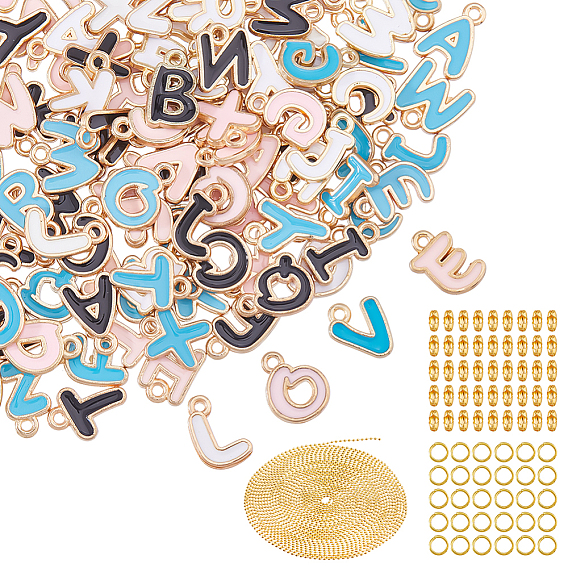 4сумки 4цветные сплавы эмалевые подвески, буква аз ~ г очарование, с 3m латунными шариковыми цепями и 50pcs латунными шариковыми соединителями и открытыми соединительными кольцами