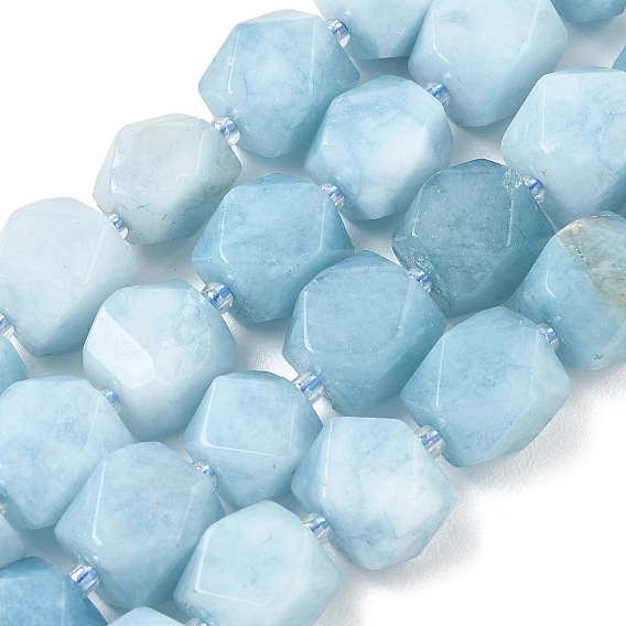 Dyed Natural White Jade Beads Strands, Nuggets, Faceted, with Seed Beads