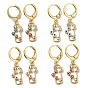 Golden Brass Dangle Leverback Earrings, with Enamel and Cubic Zirconia, Evil Eye & Moon