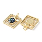 Brass Micro Pave Clear Cubic Zirconia Pendants, with Enamel, Shell and Jump Ring, Real 18K Gold Plated, Square with Tortoise