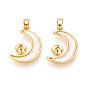 Латунные подвески с чашечками из ракушек и жемчугом, луна, за половину пробурено бисера, реальный 18 k позолоченный