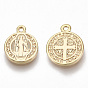 Brass Charms, for Religion, Nickel Free, Flat Round with Saint Benedict Medal