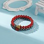2Pcs 2 Style Natural Red Agate Carnelian(Dyed & Heated) & Synthetic Hematite Stretch Bracelets Set with Alloy Dragon, Gemstone Jewelry for Women