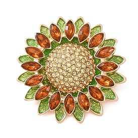 Alloy & Rhinestone Lapel Pin Brooches, Sunflower, Golden