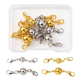 8Pcs 2 Style Brass Magnetic Clasps Converter, with Lobster Claw Clasps, Lead Free & Nickel Free, Round