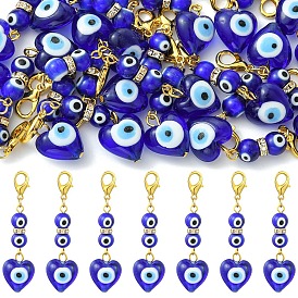 20Piezas de decoraciones colgantes de lámpara de mal de ojo hechas a mano, con broches de langosta de la aleación de la garra, dorado