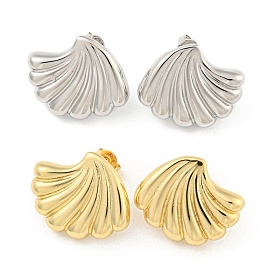 Rack Plating Brass Stud Earrings, Cadmium Free & Lead Free, Long-Lasting Plated, Shell Shape