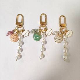3pcs 3 styles décorations pendentif en alliage émaillé en forme de coquille de conque, fermoirs pivotants breloques pour ornements de sacs