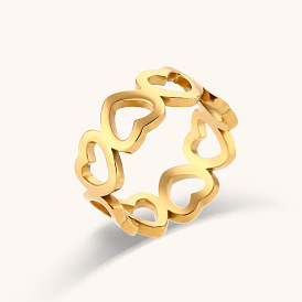 Stylish Hollow Heart Ring in 18K Gold Plating - Unique and Chic Stainless Steel Band