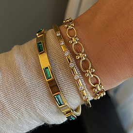 Titanium steel gold bracelet stainless steel inlaid green niche zircon bracelet does not fade jewelry