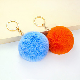 Fluffy Faux Fur Pom Keychain Zinc Alloy Keyring Bag Charm for Women