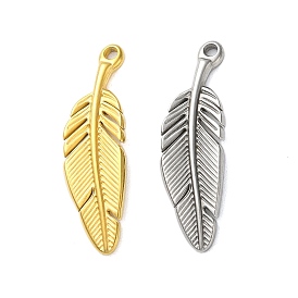 304 Stainless Steel Pendants, Feather Charm