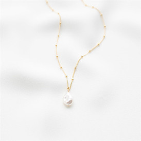 Baroque Irregular Freshwater Pearl Pendant Necklace with Long Satellite Chain