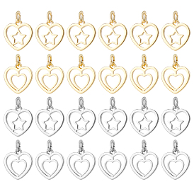 24 шт. 6 стили латунные подвески в форме сердца, с прыжковых колец