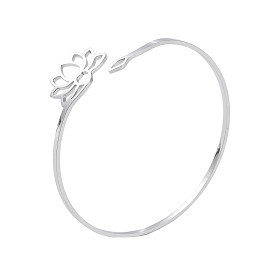 Hollow Out Lotus 304 Stainless Steel Open Cuff Bangles for Women