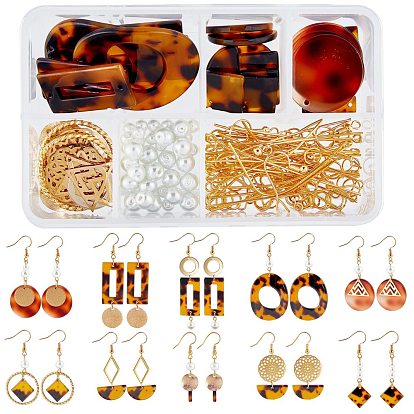 DIY Cellulose Acetate(Resin) Earring Making Kits, include Pendants & Links, Glass Pearl Beads, Stainless Steel Filigree Joiners Links & Pendants, Brass Charms & Earring Hooks