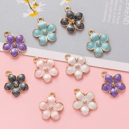 Alloy Enamel Pendants, Golden, Sakura