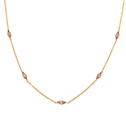 Stunning 5-Carat Zirconia Pendant Necklace in Gold-Tone Stainless Steel Chain
