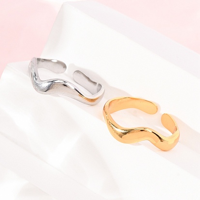 304 Stainless Steel Cuff Open Rings, Wave Shaped