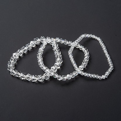 Glass Beads Stretch Bracelets, Faceted, Polygon
