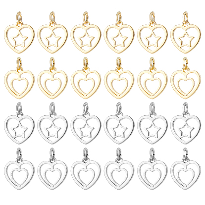 24 шт. 6 стили латунные подвески в форме сердца, с прыжковых колец