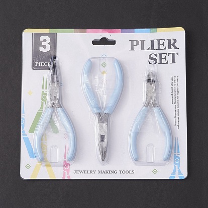 Steel Pliers Set, with Plastic Handles, including Side Cutter Pliers, Round Nose Plier, Needle Nose Wire Cutter Plier